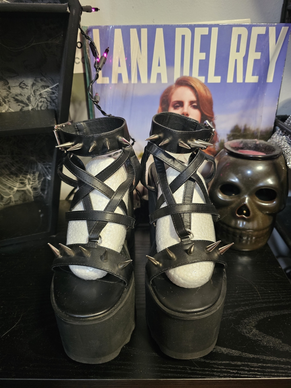 Dolls Kill Black Spiked Crisscross Platform Sandals